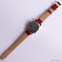Vintage Gold-tone Acqua Indiglo Quartz Watch for Ladies Red Strap