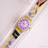 Vintage 1991 Swatch GK134 Rave montre | Fleur violette des années 90 Swatch montre