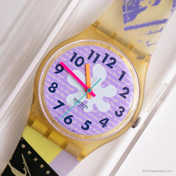 خمر 1991 Swatch ساعة الهذيان GK134 | زهرة أرجوانية في التسعينيات Swatch يشاهد