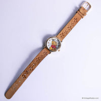 Vintage Gold-tone Winnie the Pooh and Bees Watch with Brown Strap
