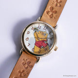 Vintage Gold-tone Winnie the Pooh and Bees Watch with Brown Strap