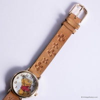 Vintage Gold-tone Winnie the Pooh and Bees Watch with Brown Strap