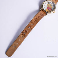 Vintage Gold-tone Winnie the Pooh and Bees Watch with Brown Strap