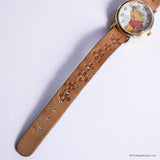 Vintage Gold-tone Winnie the Pooh and Bees Watch with Brown Strap