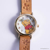 Vintage Gold-tone Winnie the Pooh and Bees Watch with Brown Strap