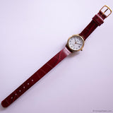 Vintage Gold-tone Timex Indiglo Ladies' Watch with Textured Red Strap