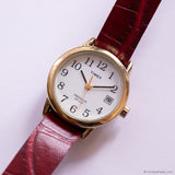 Vintage Gold-tone Timex Indiglo Ladies' Watch with Textured Red Strap