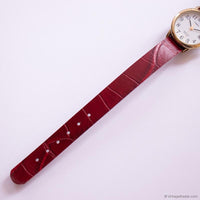 Vintage Gold-tone Timex Indiglo Ladies' Watch with Textured Red Strap