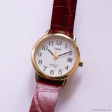 Vintage Gold-tone Timex Indiglo Ladies' Watch with Textured Red Strap