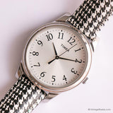 Tono plateado vintage Timex reloj con correa de patrón de piso de caza