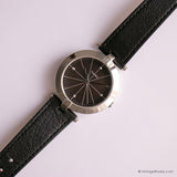 Vintage Black-Dial Timex Ladies Watch with Black Leather Strap
