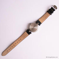 Vintage Black-Dial Timex Damen Uhr mit schwarzem Lederband