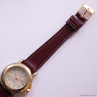 Vintage Gold-tone Carriage Indiglo Watch for Ladies with Brown Strap