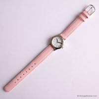 Vintage Silver-tone Timex Watch for Ladies with Pink Leather Strap
