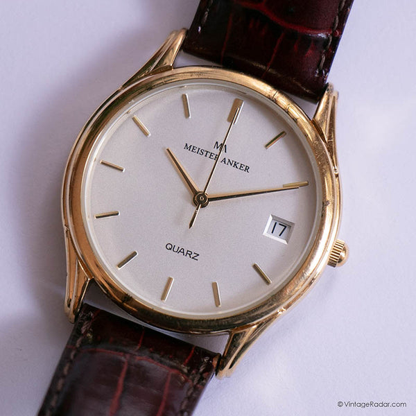 Classic Vintage Gold-tone Meister Anker Quartz Watch for Men
