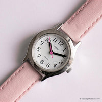 Vintage Silver-Tone Timex Uhr Für Damen mit rosa Lederband