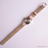 Tono plateado vintage Timex reloj para damas con correa de cuero rosa