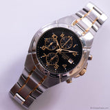 Vintage 40mm Silver-tone Pulsar Chronograph Watch for Men Black Dial