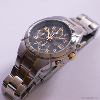 Vintage 40mm Silver-tone Pulsar Chronograph Watch for Men Black Dial