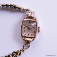 Vintage rose-gold Elgin watch with rectangular case and slim bracelet