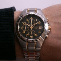 Vintage 40mm Silver-tone Pulsar Chronograph Watch for Men Black Dial