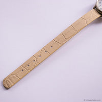 Vintage Silver-tone Timex Indiglo Date Quartz Watch with Beige Strap