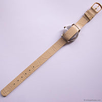 Vintage Silver-tone Timex Indiglo Date Quartz Watch with Beige Strap