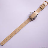 Vintage Silver-tone Timex Indiglo Date Quartz Watch with Beige Strap