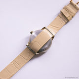 Vintage Silver-tone Timex Indiglo Date Quartz Watch with Beige Strap