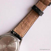Vintage clásico Timex Cuarzo reloj para mujeres con correa de cuero negro
