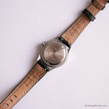 Classic Vintage Timex Quartz Watch for Women with Black Leather Strap
