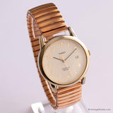 Tono de oro vintage Timex Fecha indiglo reloj con brazalete de tono de oro