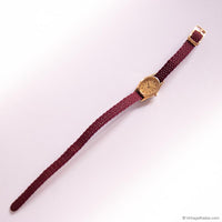 Tiny Vintage Pulsar Women's Watch with Gold-tone Case & Burgundy Strap