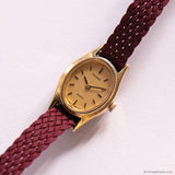 Tiny Vintage Pulsar Women's Watch with Gold-tone Case & Burgundy Strap