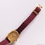 Tiny Vintage Pulsar Women's Watch with Gold-tone Case & Burgundy Strap