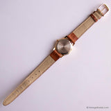 Vintage Gold-tone Carriage Ladies Quartz Watch with Brown Leather Strap