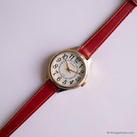 Transporte de tonos de oro vintage por Timex reloj para damas con correa roja