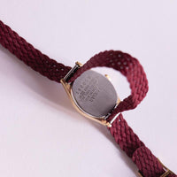 Tiny Vintage Pulsar Women's Watch with Gold-tone Case & Burgundy Strap