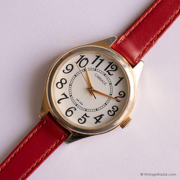 Vintage Gold-tone Carriage by Timex Watch for Ladies with Red Strap