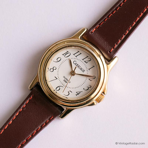 90er Jahre eleganter Wagen Uhr für sie | Kleine Vintage -Kutschen -Armbanduhr