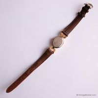 Vintage Oval Carriage Ladies Wristwatch with Brown Leather Strap