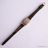 Vintage -rechteckige Wagen Uhr Für Damen mit dunkelbraunem Riemen