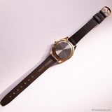 Vintage Gold-tone Watch for Ladies with White Gemstones & Brown Strap