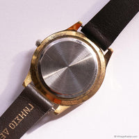 Vintage Gold-tone Watch for Ladies with White Gemstones & Brown Strap