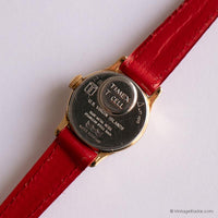 Tiny Gold-tone Timex Women's Watch with Red Strap & Champagne Dial