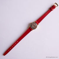 Tiny Gold-tone Timex Women's Watch with Red Strap & Champagne Dial