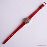 Winziger Gold-Ton Timex Damen Uhr mit rotem Gurt & Champagner Zifferblatt