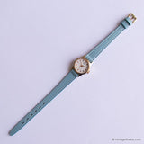 Tono de oro vintage Timex Señoras reloj con correa azul claro
