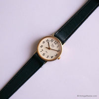 90s Timex Quartz Watch for Her with Navy Strap & Gold-tone Case
