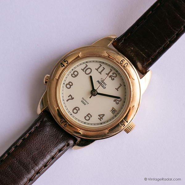 نغمة ذهبية Timex ساعة انديجلو كوارتز للنساء | التسعينيات Timex مشاهدة التاريخ
